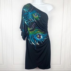 BISOU BISOU One Shoulder Peacock Motif Dress - 4